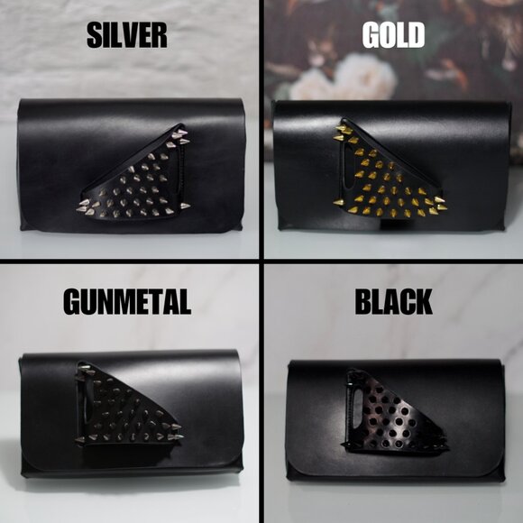 Wearable Clutch with Spike Studded detail - Italian Vachetta Leather - Picture 14 of 15